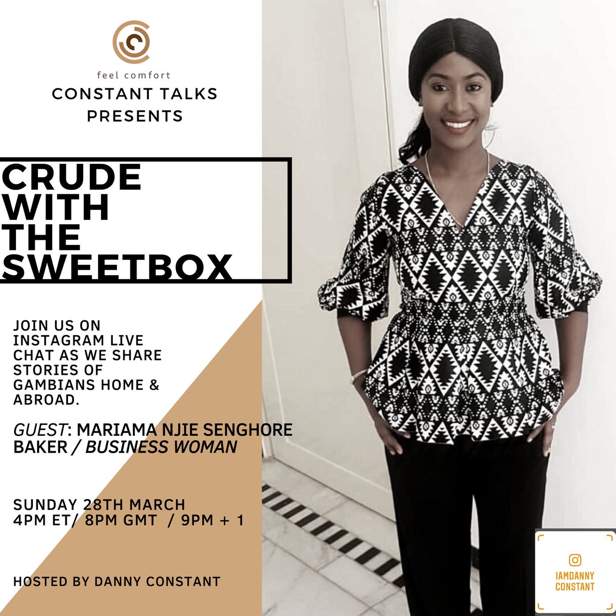 IamDConstant's tweet photo. #ConstantTalks
As we share stories from far and near; this weekend we Jam with @ohsocheryll a phenomenal R&B performer with her new EP Transition / Sunday the Tell-All with @iam_mariama from (The Sweet Box Gambia)
#ConstantTalks
#FallForward https://t.co/P6YkqzGmyV