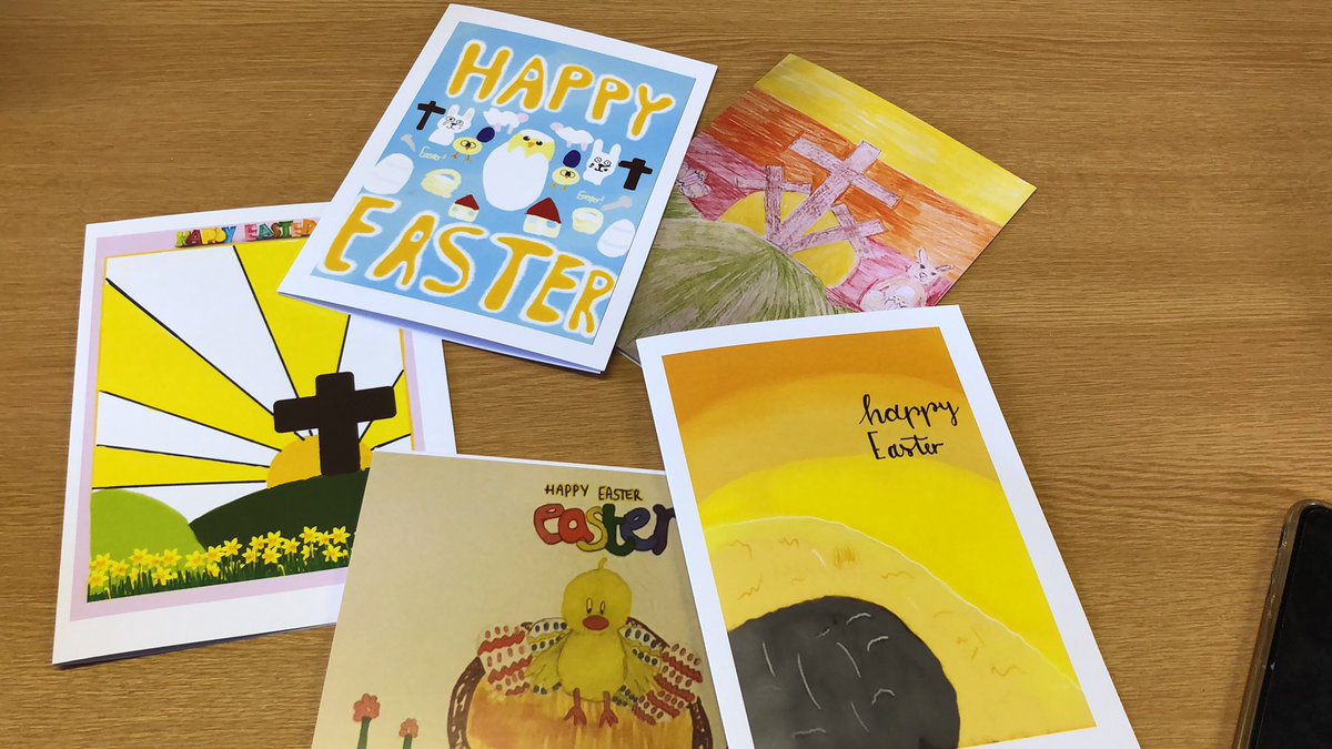 NewHallNHVS's tweet photo. Easter cards for our lunch and Shaftesbury guests. Many thanks to all the students who took part in the Easter card competition 🐣@NewHallSchool #servingthecommunity https://t.co/uw2RabiGaG