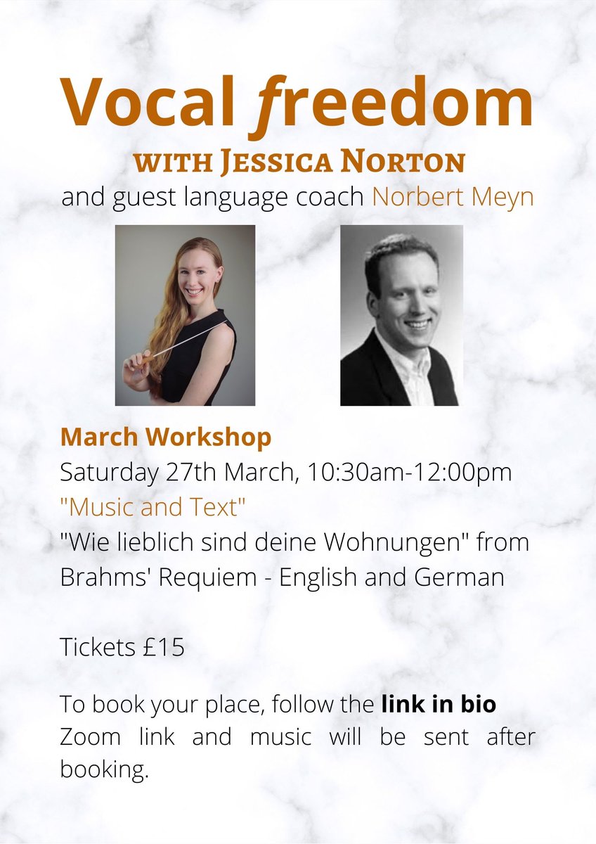 Under 24 hours but still time to book! Don't miss this session on the Brahms Requiem with a guest appearance from the incredible Norbert Meyn!

buytickets.at/jessicanorton/…

#vocalfreedom #norbertmeyn #singing #choir #music #brahms #germanrequiem #virtualworkshop #onlineworkshop