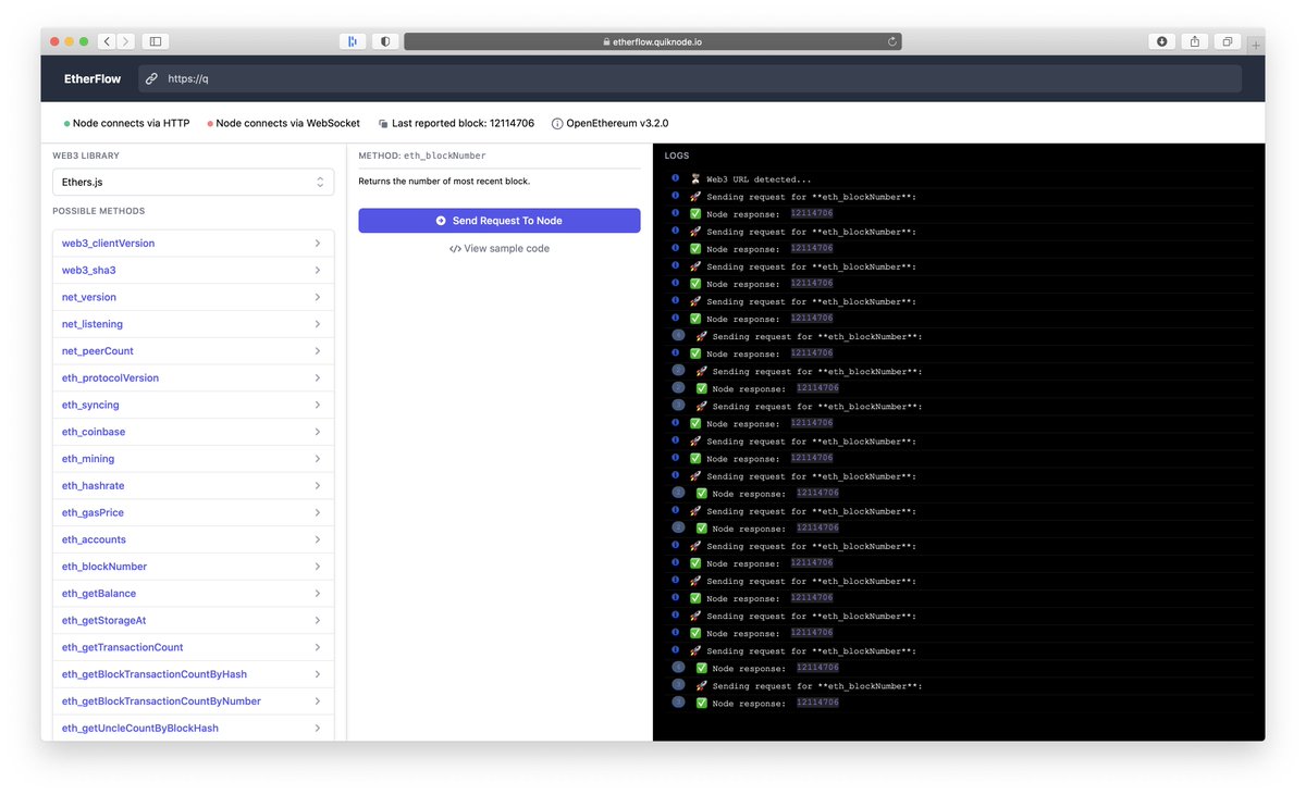 QuickNode's tweet image. Have you checked out #Etherflow? Compose your RPC requests for #Ethereum #Matic #xDai #BSC and debug issues in #web3js and #ethersjs with this #OSS tool: blog.quiknode.io/introducing-et…