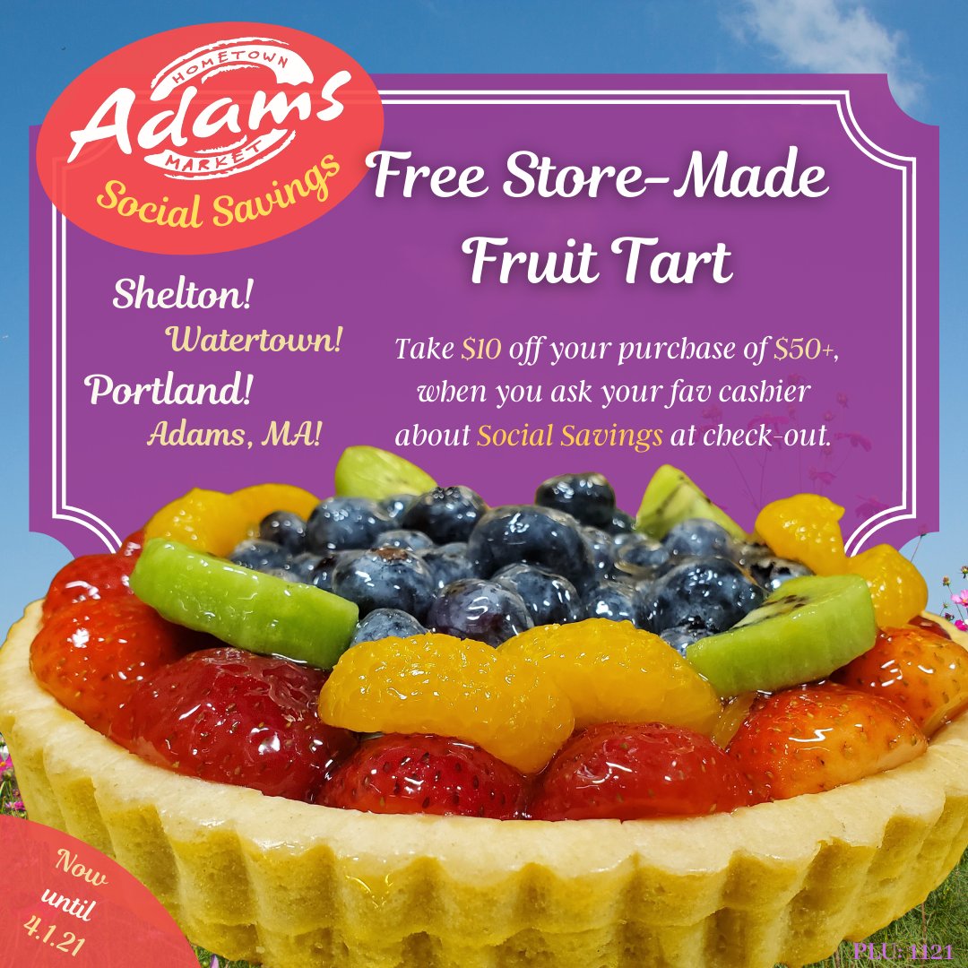 AdamsMarkets's tweet photo. A shortbread dough crust, filled with vanilla cream and topped with the juiciest fruit! 🍓 🥝Just ask for "Social Savings" or use SocialSavings at our online, #ClickToCart check out!
#AlsoAvailableInOtherLocationsUponRequest #MadeHereMadeFresh #StickySweet
https://t.co/rEGYYrXzKj https://t.co/34bjnLG8tA