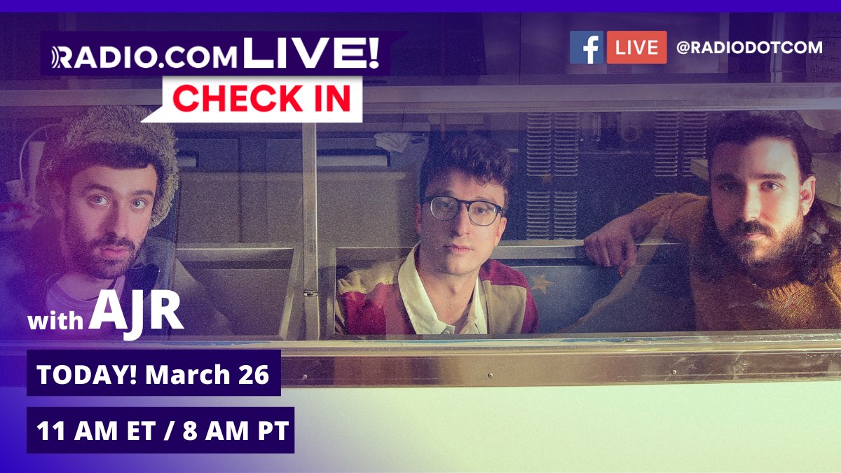 Audacy's tweet photo. Don't forget we are celebrating the release of OK ORCHESTRA with @AJRBrothers today! The #RDCxCheckIn starts at 11 AM ET on our Facebook Live + you won't want to miss it 🎺 🎻 https://t.co/uw3C2aVLZQ