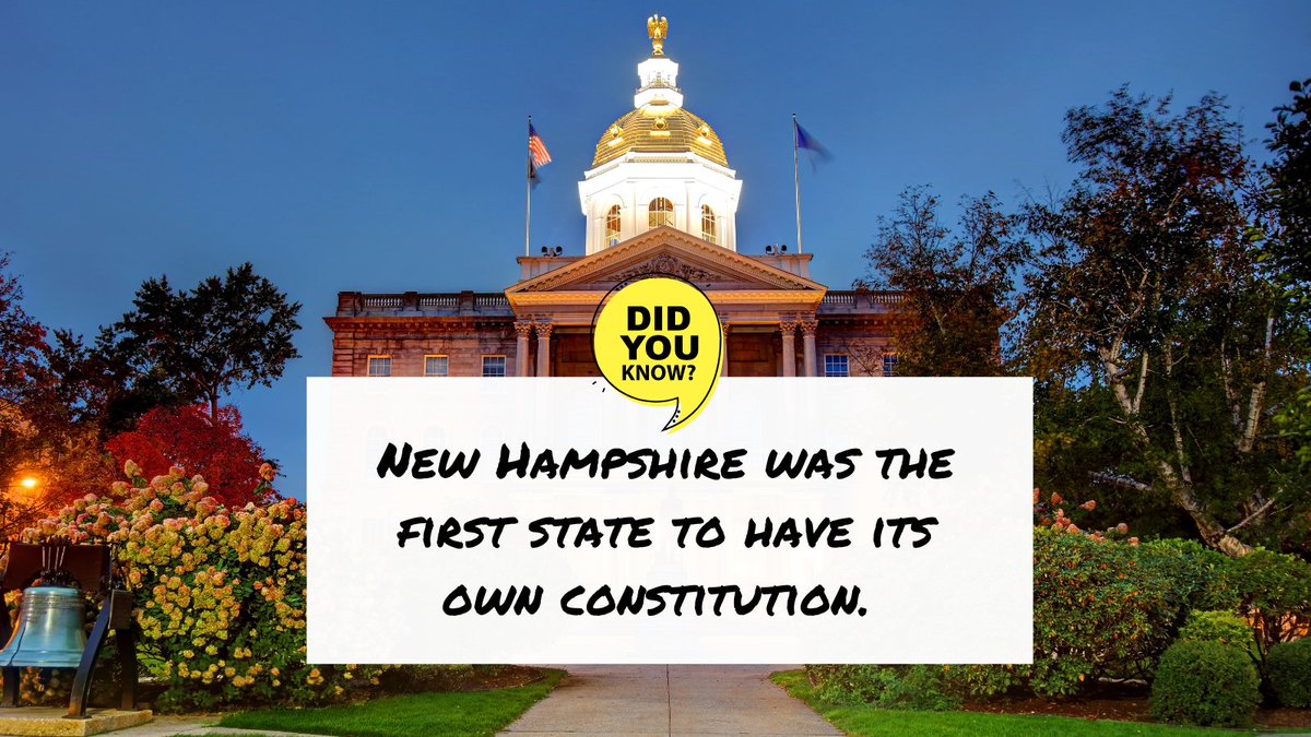 Did you know that New Hampshire was the first of the original 13 colonies to have its own constitution? The Congress of NH voted on January 5, 1776, to establish a state government. #FridayFun #FunFact #NewHampshire