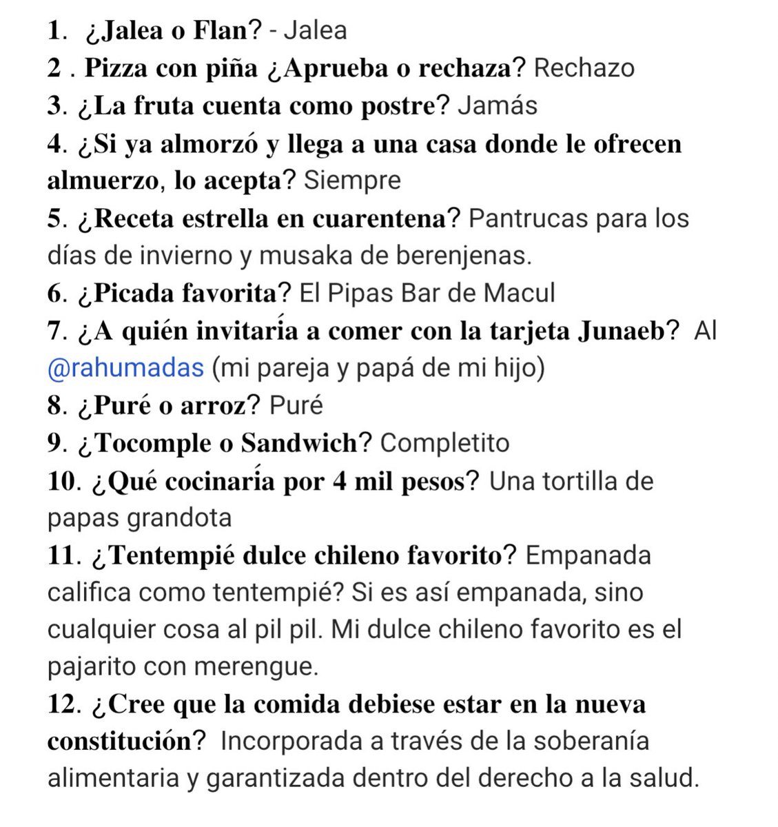 Nueva participante del #ServiquizConstitucional : <a href="/totiorellanag/">Antonia Orellana (ella/she)</a> conoce sus gustos culinarios
#AntoniaOrellana