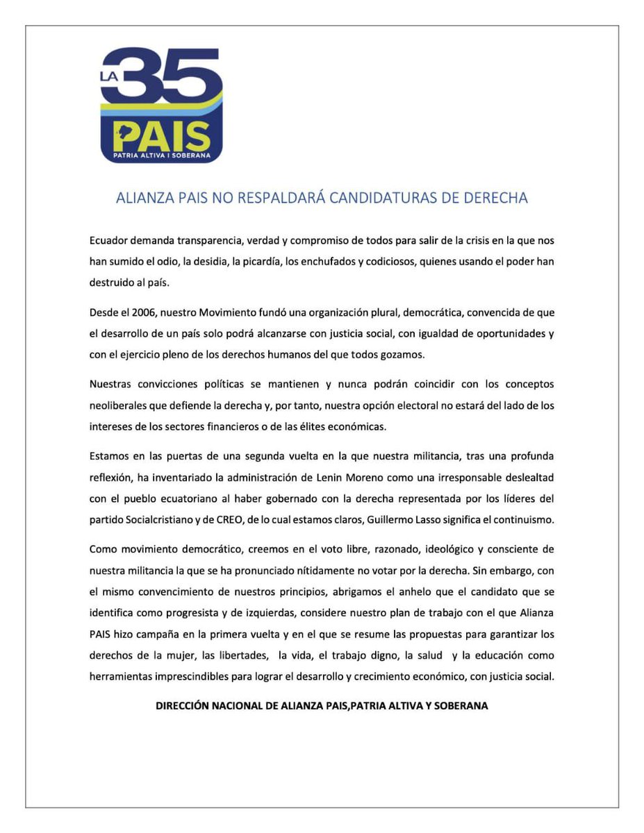 Nuestro principio ideológico de #izquierda nos permite ser consecuentes con la realidad es por ello que apoyamos con convicción y decisión al candidato #AndresArauz que representa la izquierda progresista.