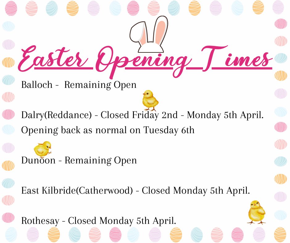 Cowal_Building's tweet photo. 🐰 Easter Opening Times 🐣

Please find below our opening times for all of our Branches
for the Easter bank holiday weekend ☺️ 

#easterholidays #easter2021 #easterbunny #eastereggs #ScotlandLovesLocal #buildersmerchants #CBPS #openingtimes @ReddanceBuildi1 https://t.co/pUtFGVvbTj