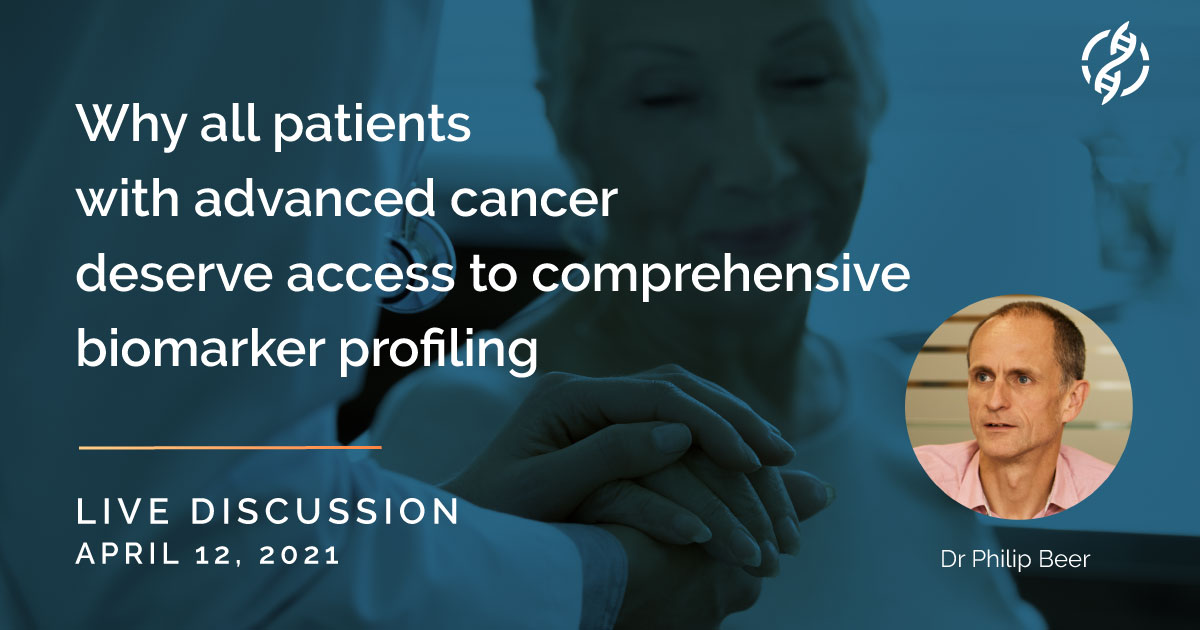 OncoDNA's tweet image. There are many reasons to test advanced cancer patients with comprehensive biomarker profiling. 

Register now for our webinar and discuss the matter with Dr Philip Beer @cancer_evolve on April 12 ow.ly/sUqe50E35eS 

#CGP #biomarkertest #oncodeep