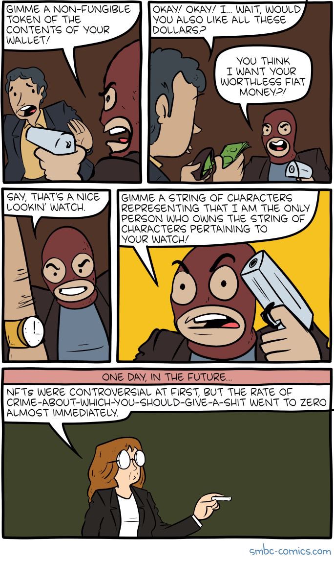 Lol, we may need a token representing the amount of fucks given... #NFTs #Cryptocurrency #bitcoin <a href="/SMBCComics/">SMBC Comics</a>