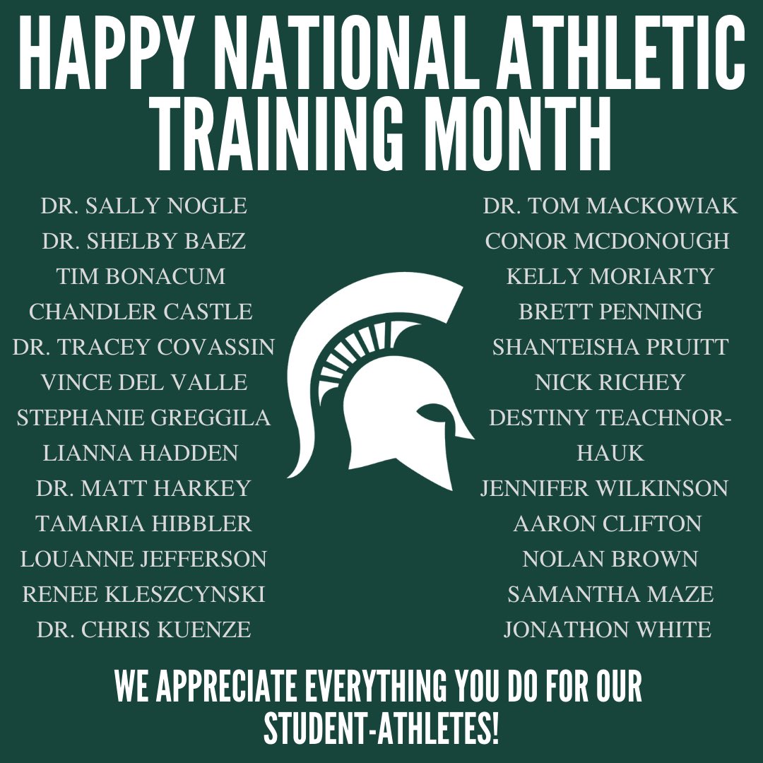 Thank you athletic trainers for your commitment to protect the health and safety of our student-athletes. We appreciate you!💚👏 #NationalAthleticTrainingMonth