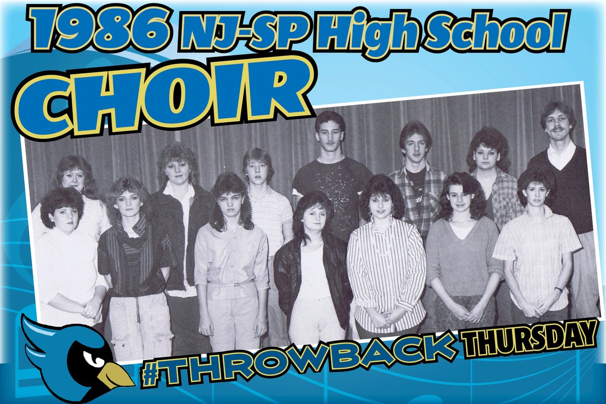 BlueJayTweets1's tweet photo. #NJSPThrowbackThursday on a Flashback Friday: 1986 Choir- Row1: C. Manns, R. Philpot, S. Lovins, D. Lawson, M. Okeley, N. Szynalski. Row2: S. Bryant, S. Lynch, R. Yost, T. Liedtky, B. Howard, K. Bailey, Mr. Pazik. https://t.co/0HrAmW13uY