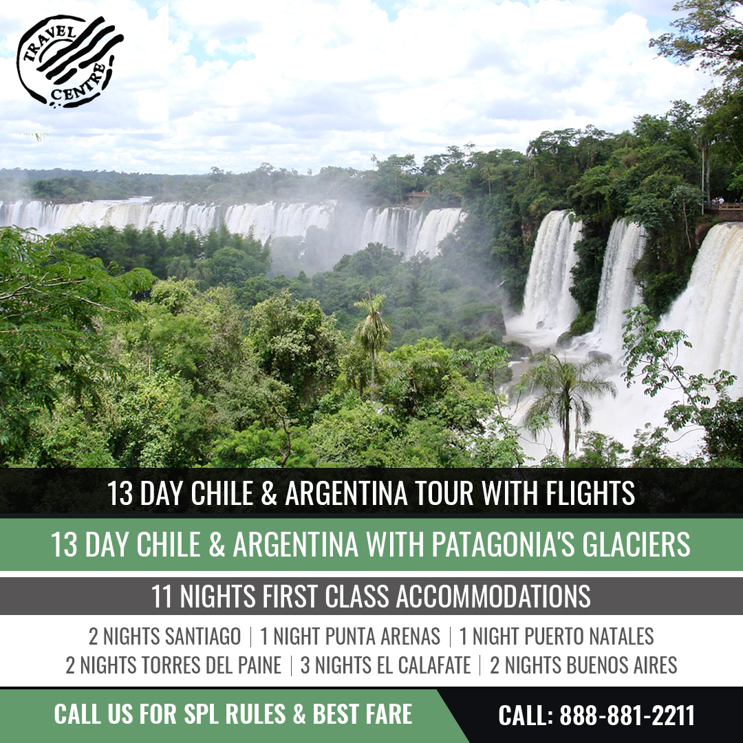 TravelCentre_Id's tweet photo. 13 Day Chile &amp; Argentina with Patagonia's Glaciers
✅ 11 nights First Class accommodations
✅ 19 Meals: 11 breakfasts, 4 lunches, 4 dinners
✅ Services of English-speaking tour manager throughout
For more details: https://t.co/p6U0P6fvn7 or call: 888-881-2211 https://t.co/ioY6XlbbXl