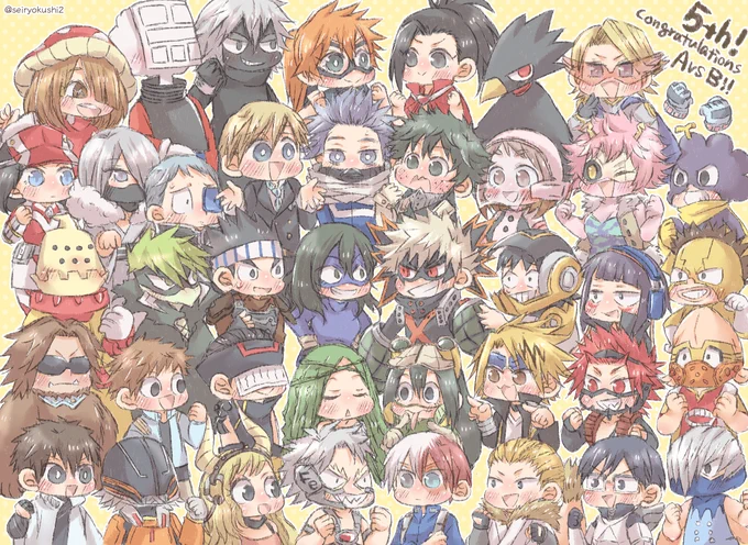 ヒロアカアニメ5期おめでとうございます!.:゜+(●'∀`Pq): *:・おめでとー☆.: *:・
 A組VSB組!本当に楽しみにしていたので今からドキドキで眠れません!!みんなの活躍を目に焼き付けます!
#ヒロアカ5期 