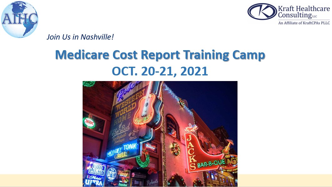 AIHCInc's tweet photo. Network, Learn the Medicare cost report process &amp; Train to become a Certified Cost Report Specialist (Optional) Online, after camp! 
@Krafthealthcare @KraftCPAs #Medicare #Medicaid #costreporting #CMS #Livetraining #EVENT 
REGISTRATION IS OPEN NOW
https://t.co/O1vcg0TGhb https://t.co/SBRE5kqUGt