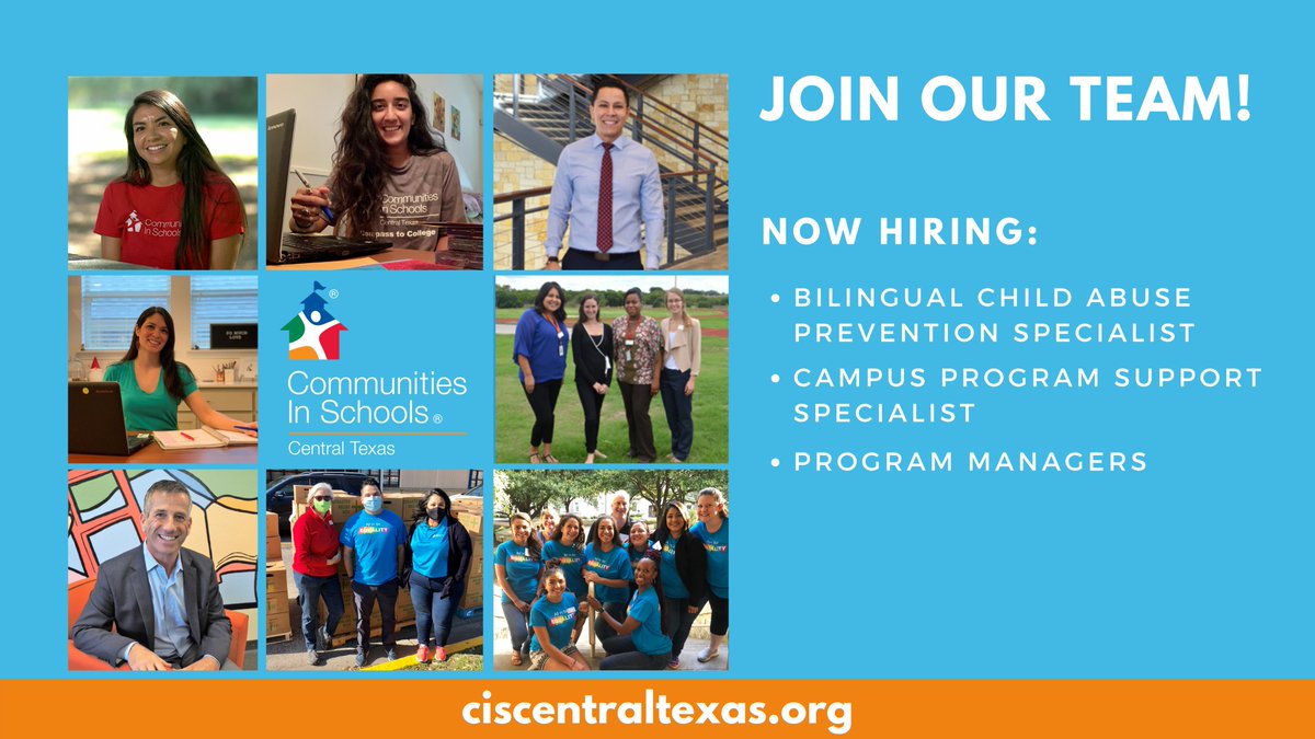 The most exciting thing about being an employee at Communities In Schools of Central Texas is knowing that each and every one of us support the CIS mission to empower students to stay in school and achieve in life.
Learn about career opportunities: ciscentraltexas.org/career-opportu…