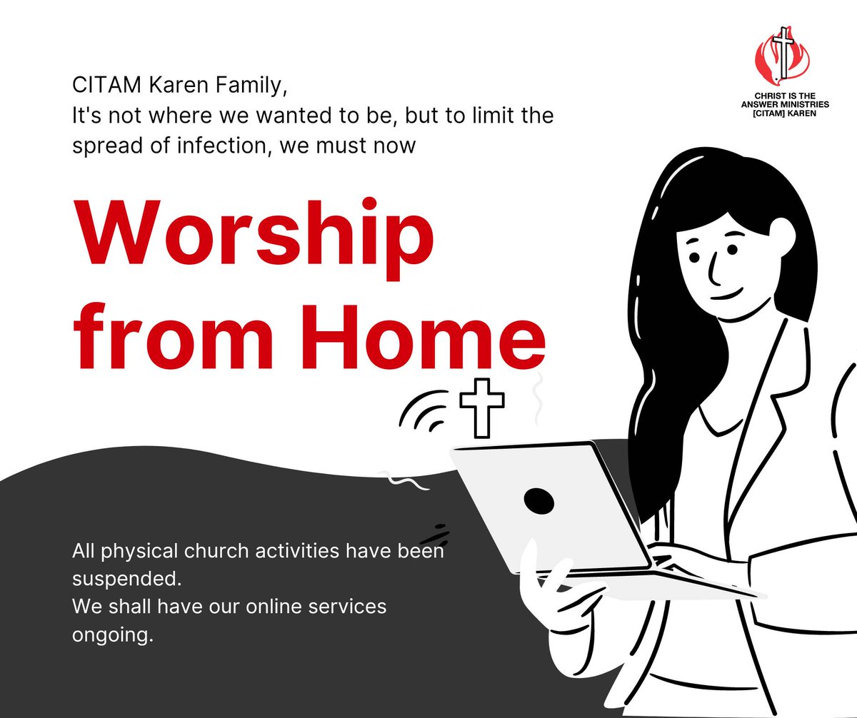 CITAM_Karen's tweet photo. It's not where we wanted to be, but we must now worship from home.
As we continue keeping safe, we'll keep you updated on the different online services and activities that we will have. https://t.co/4gpUkccELg
