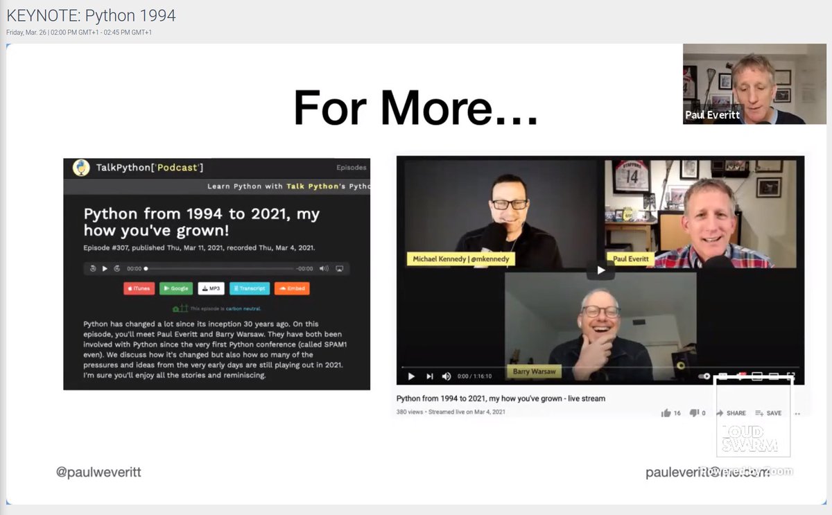 misterrios's tweet image. "#Python established a culture of being kind and inviting because @gvanrossum was kind and inviting" @paulweveritt at #PWC2021
