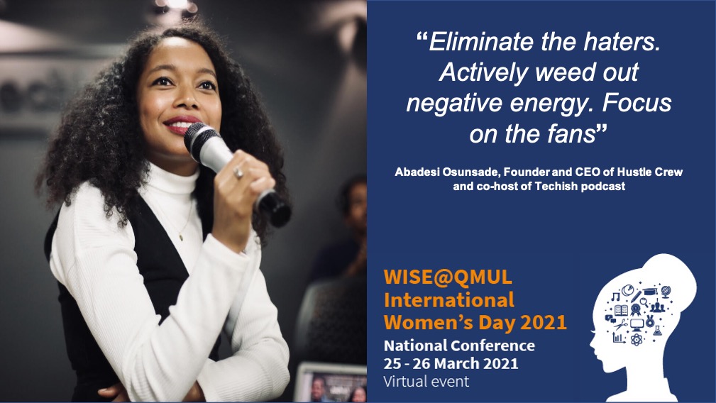 WISEQMUL's tweet photo. Highlights from Day2

Valuable advice from our keynote speaker @Abadesi: "Eliminate the haters. Actively weed out negative energy. Focus on the fans."

#WISEcan #WISEQMUL2021 #ChooseToChallenge https://t.co/ART47GMmmN