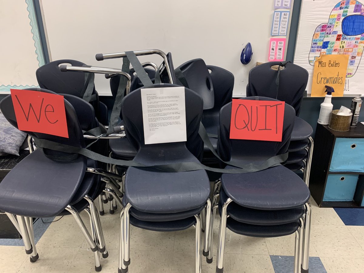 RenTradition's tweet photo. The Day the Chairs Quit! Ms. Butlers third grade class did not have chairs this morning. Students had to #write a letter to the chairs persuading them to come back. What a fun way to engage the kids!
#bulldogstrong #CSUSAproud @CSUSAhq @galatop1  @CSUSAJonHage https://t.co/E8qg9HOynw