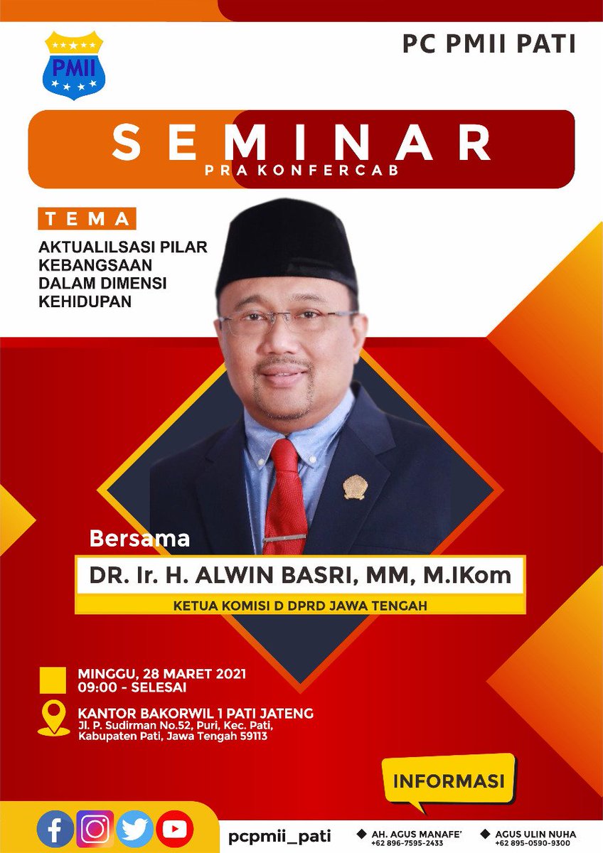 pcpmiipati's tweet photo. Seminar Pra Konfercab XIII PMII Kab. Pati 2021.
Bersama @alwinbasri

#pmiipati #pmii #pcpmii #konfercabXIIIpmiipati https://t.co/BRIVJKno8H