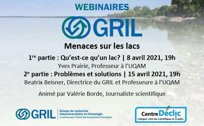 GRIL_Limnologie's tweet photo. 1/3 Le GRIL vous invite à assister à deux webinaires sous le thème « Menaces sur les lacs »! Joignez-vous à nos membres @Y_Prairie et B.Beisner @TrixieBB professeurs @UQAM, pour en apprendre davantage sur les lacs et découvrir des solutions pour les sauver.
@FRQ_NT #CommunautéFRQ https://t.co/7X6Vy8ryKQ
