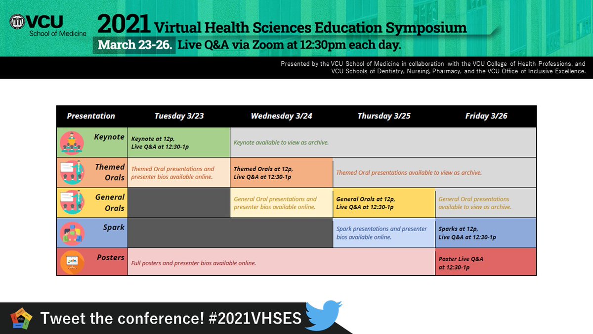 VCU SOM Office of Faculty Affairs (@vcusomofa) on Twitter photo Are you ready for the last day of #2021VHSES?
Which oral, spark, or poster presentations have you enjoyed most? #facultydevelopment #VCUSOM #MedEd
rampages.us/hses/
<a href="/Beth_Barrie/">Elizabeth Barrie</a> @drkimcase <a href="/VCUGerontology/">VCU Gerontology</a> <a href="/VCUCHP/">VCU College of Health Professions</a> <a href="/gzzhujoy/">Guizhi (Julian) Zhu</a> <a href="/kennethwjr/">Kenneth Rothschild</a> Are you ready for the last day of #2021VHSES?
Which oral, spark, or poster presentations have you enjoyed most? #facultydevelopment #VCUSOM #MedEd
rampages.us/hses/
<a href="/Beth_Barrie/">Elizabeth Barrie</a> @drkimcase <a href="/VCUGerontology/">VCU Gerontology</a> <a href="/VCUCHP/">VCU College of Health Professions</a> <a href="/gzzhujoy/">Guizhi (Julian) Zhu</a> <a href="/kennethwjr/">Kenneth Rothschild</a>