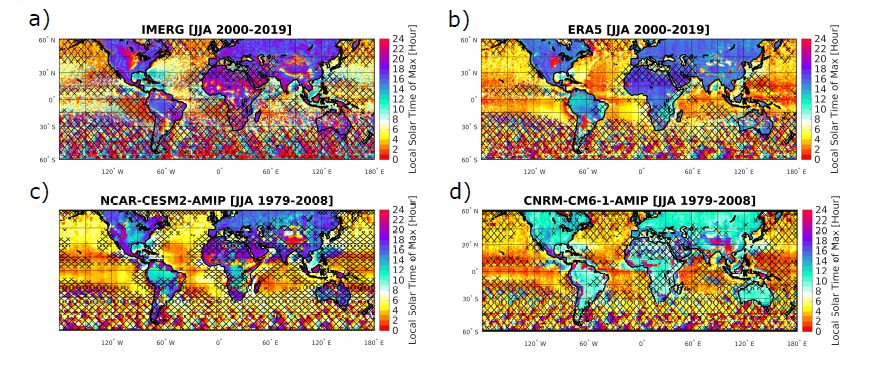 rpallanuk's tweet photo. The diurnal cycle of precipitation in satellite observations, CMIP6 simulations &amp; ERA5 by @DanielCWatters @NCEOscience just published @AMSJCLi 
https://t.co/WY7QHVTH0r https://t.co/K1fGS1edWk