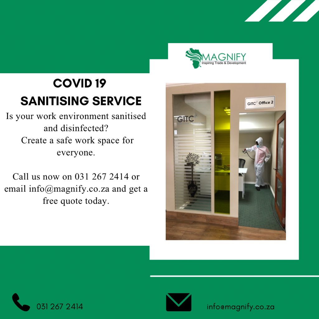 MagnifySA_Dbn's tweet photo. #magnifyafrica #sanitising #sanitisingspray #sanitisingservices #sanitisingsolutions https://t.co/dJVDSBXfzy