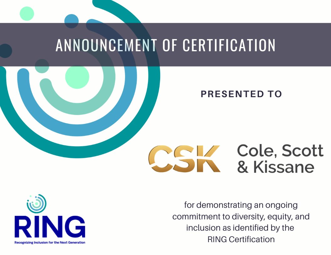 RingCertified's tweet photo. We are pleased to announce that @CSKLegal is now #RINGCertified! https://t.co/rqHFsBlj8f