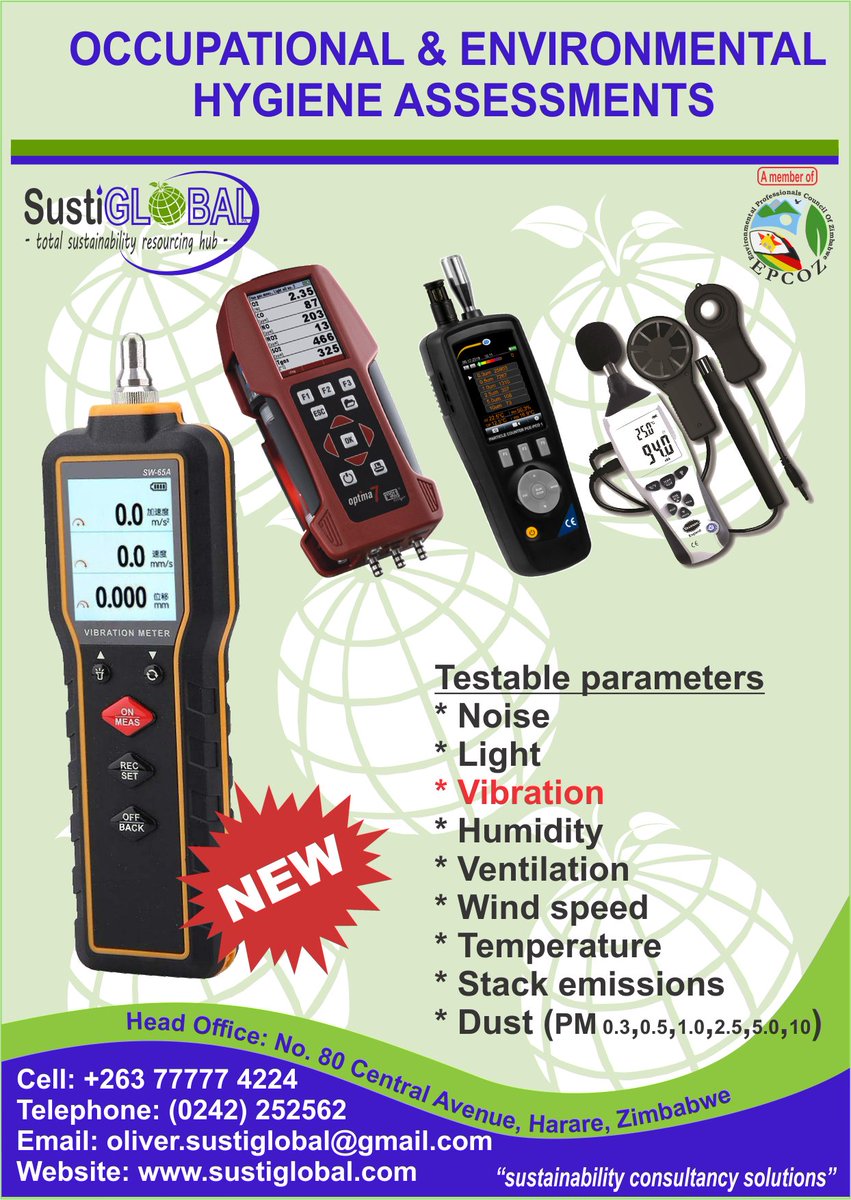 Sustiglobal Consulting has just done it again. For all your environmental and occupational hygiene surveys just contact us. <a href="/EMAeep/">E.M.A</a> <a href="/nssazw/">National Social Security Authority (NSSA) Zimbabwe</a> <a href="/EnviroProtecc/">The Environmental Protection Agency</a> <a href="/RaymondMufambi/">Mufambi Raymond</a> <a href="/mutasaolie/">Oliver Mutasa</a> @thegreenseat @MoLAFWRR_Zim @METHI_Zimbabwe <a href="/pheniassadondo/">Phenias Sadondo</a> <a href="/TMuzamwese/">Tawanda Muzamwese</a> <a href="/Marambire1/">Marambire</a>