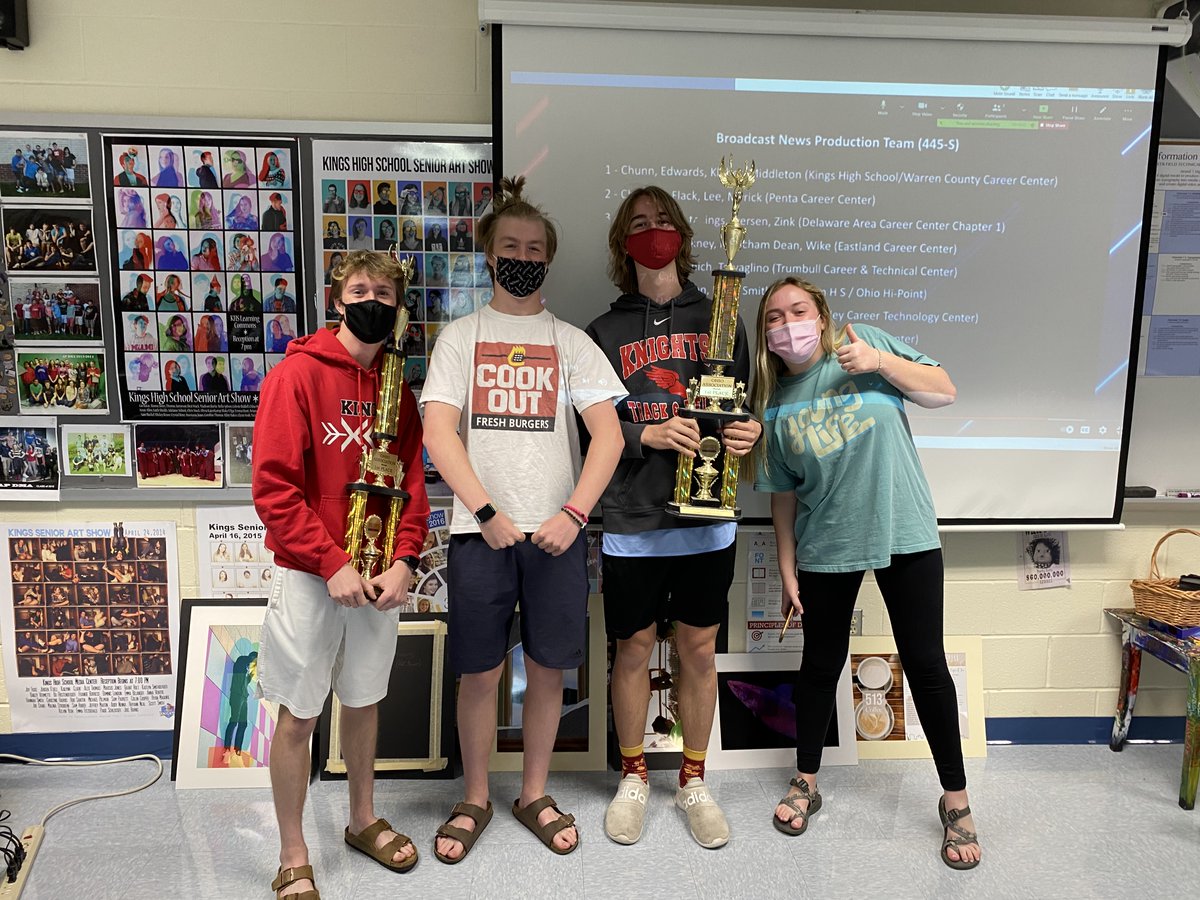 Congrats to Caleb Chunn, Nate Edwards, Eric Klaber, &amp; Jillian Middleton for winning 1st at BPA STATE in Broadcasting!!! On to Nationals!!! @OhioBPA @National_BPA #KingsStrong #RelateCreateInnovate