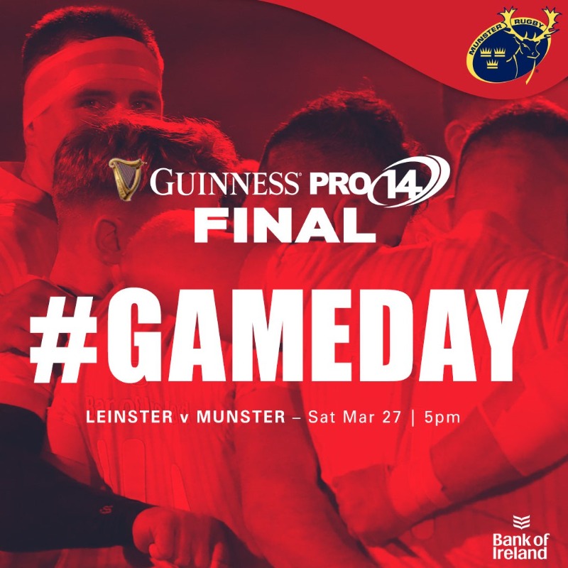 Munsterrugby's tweet photo. 🏉 It's the biggest #Gameday of the season so far!

All eyes on #LEIvMUN in this evening's #GuinnessPRO14 final 🤩 🤩 🤩

#SUAF 🔴