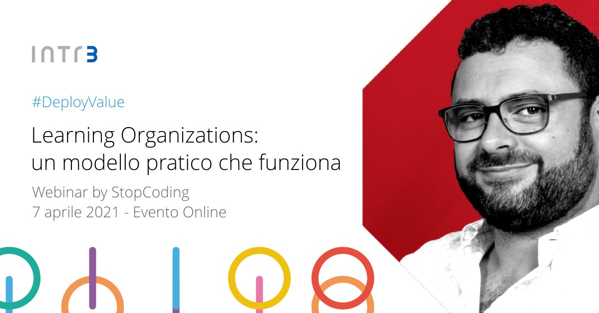 intre_it's tweet image. Il nostro @IdnGarda, ospite del webinar a cura di #StopCoding, parlerà di un tema molto importante  con il talk &quot;Learning Organizations: un modello pratico che funziona (visto da dentro)&quot;.

Vi aspettiamo 👇
tinyurl.com/in3-learning-o…

#learningOrganizations #learnCodeDeployValue
