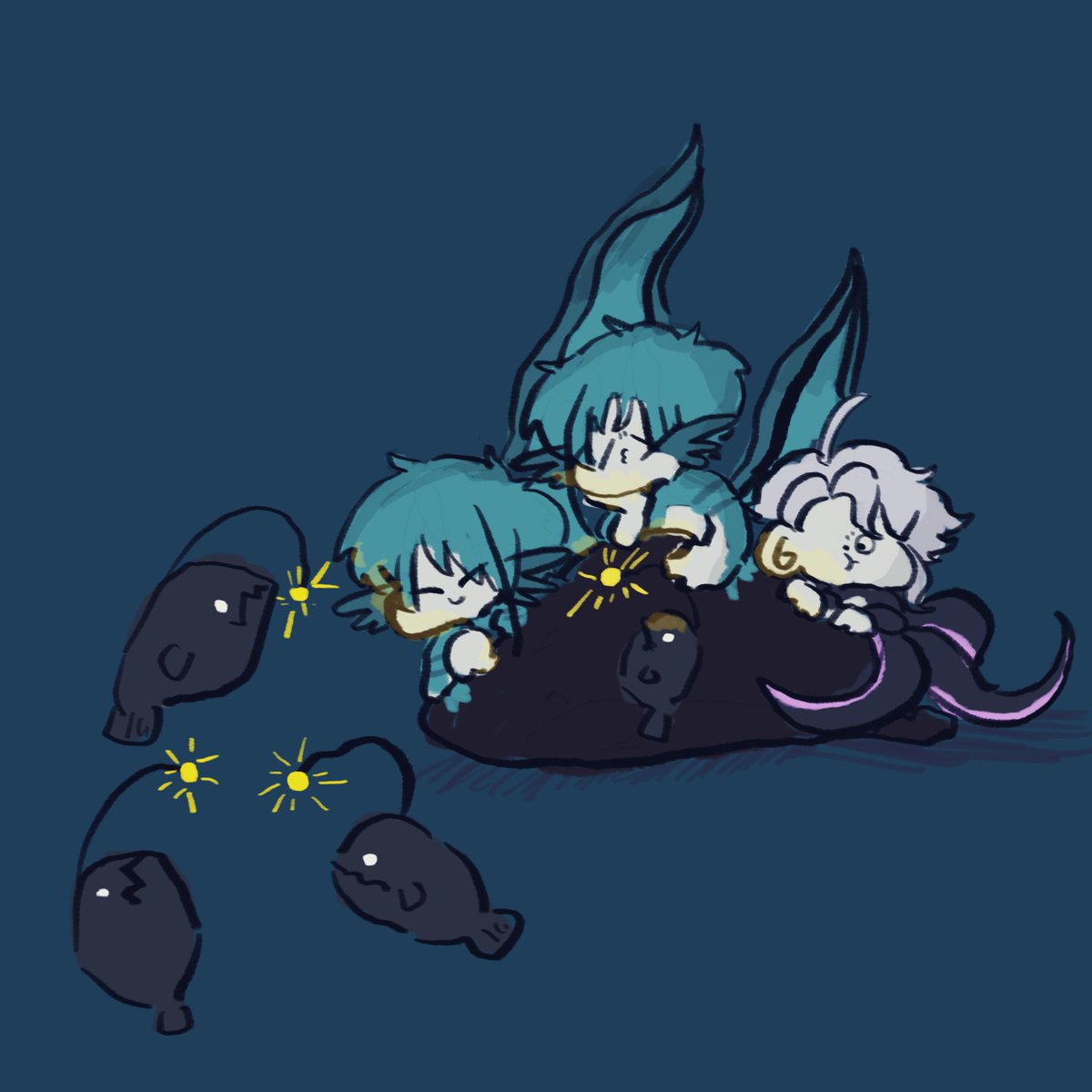 チョウチンアンコウの発光を眺める人魚達 チリーズン のイラスト チョウチンアンコウの発光を眺める人魚達 チリーズン のイラスト