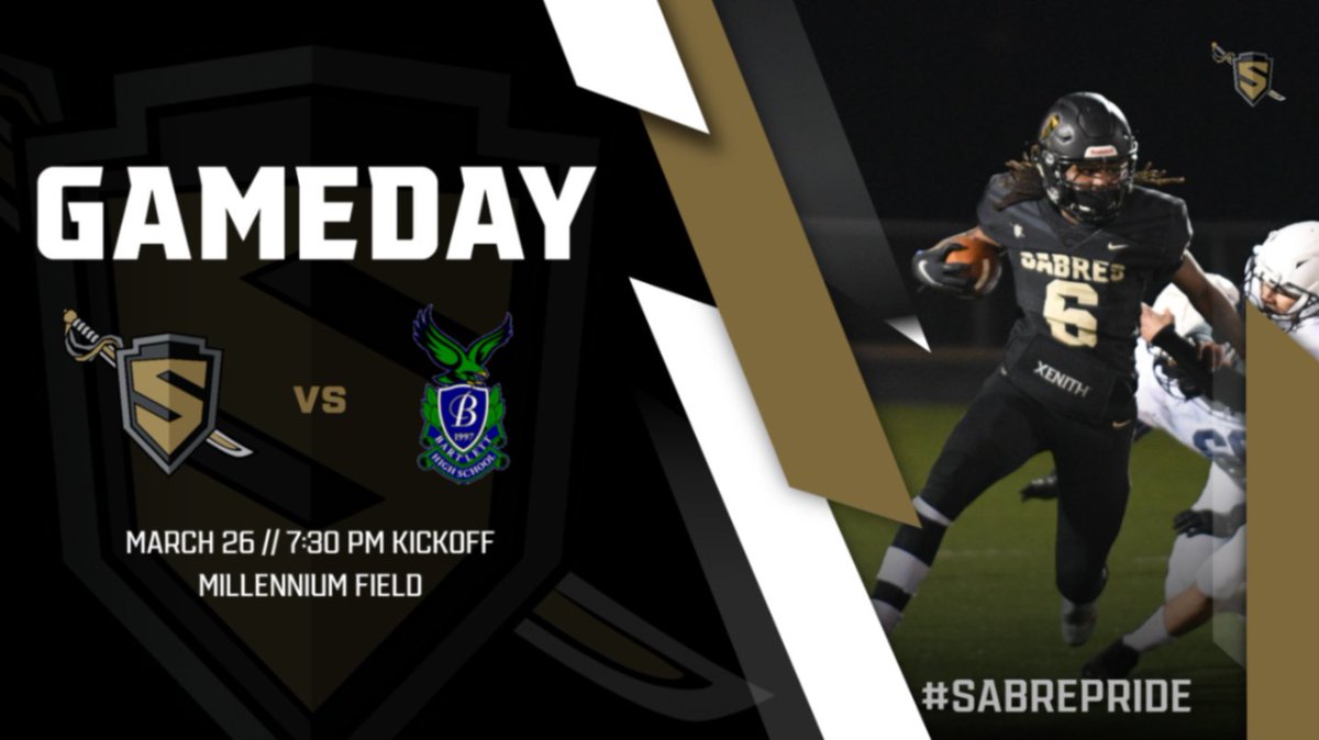 SabresAD's tweet photo. Good luck to @SabresFB tonight as they host @BartlettFootba1 at @StreamwoodHS!  5:00/7:30 kickoff times.  The game will be streamed via the Streamwood Athletics youtube live channel. https://t.co/yFkcDfiOOe