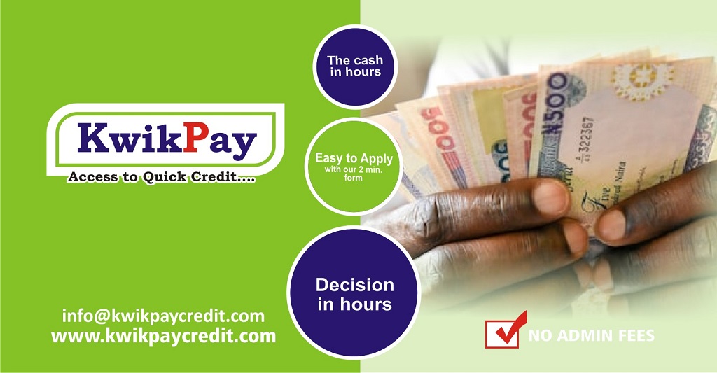 TrafficChiefNG's tweet photo. Your next salary hasn't come in yet? Already short on cash? Need some quick funds to bridge the gap?

Apply for a @KwikPayCredit loan >>> https://t.co/delZlUaOPO

Takes just 2 mins, you get approved in a few hours &amp; the cash hits your account instantly! #KwikPay https://t.co/Dw3XgpGiOu