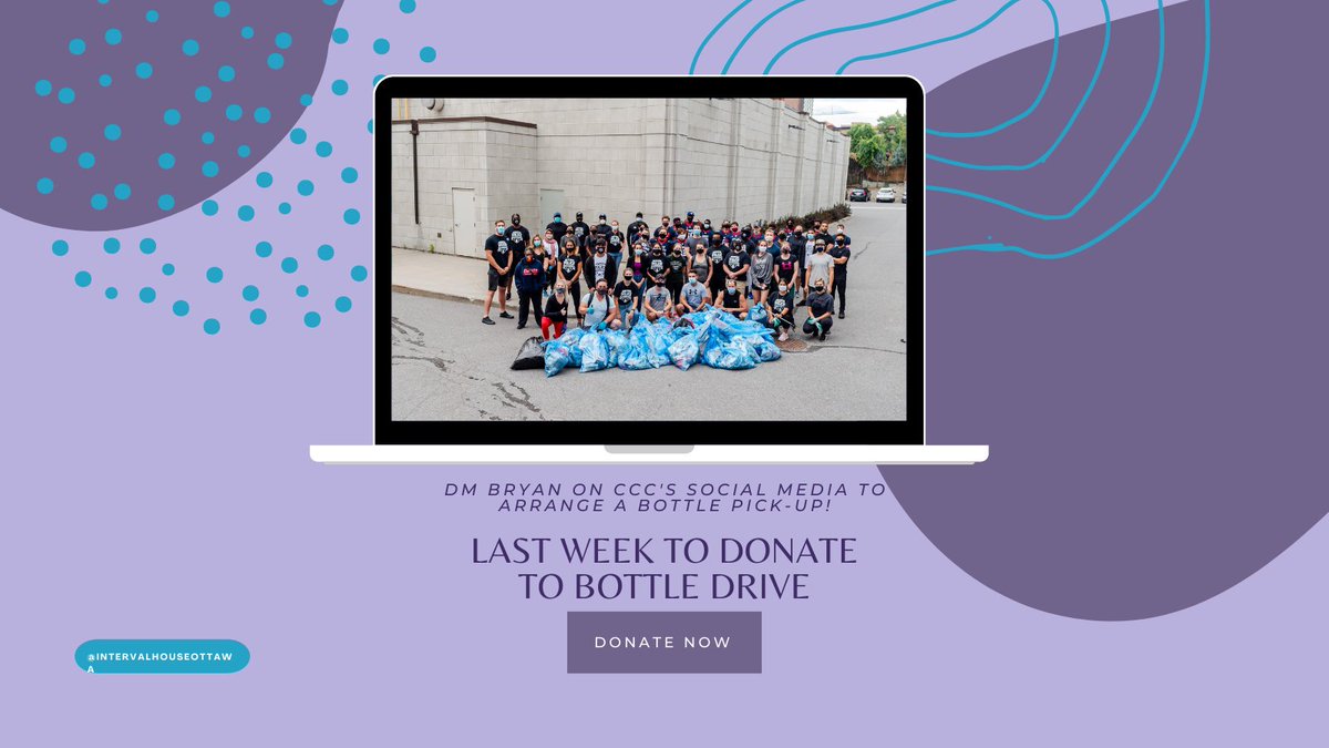 IntervalOttawa's tweet photo. This is the LAST week to donate your empty bottles to the Interval House Ottawa x Capital City Cleanup bottle drive ! #Ottawa #capitalcitycleanup #bottledrive #fundraiser #intervalhouseottawa #VAW https://t.co/POdYNqHv6d