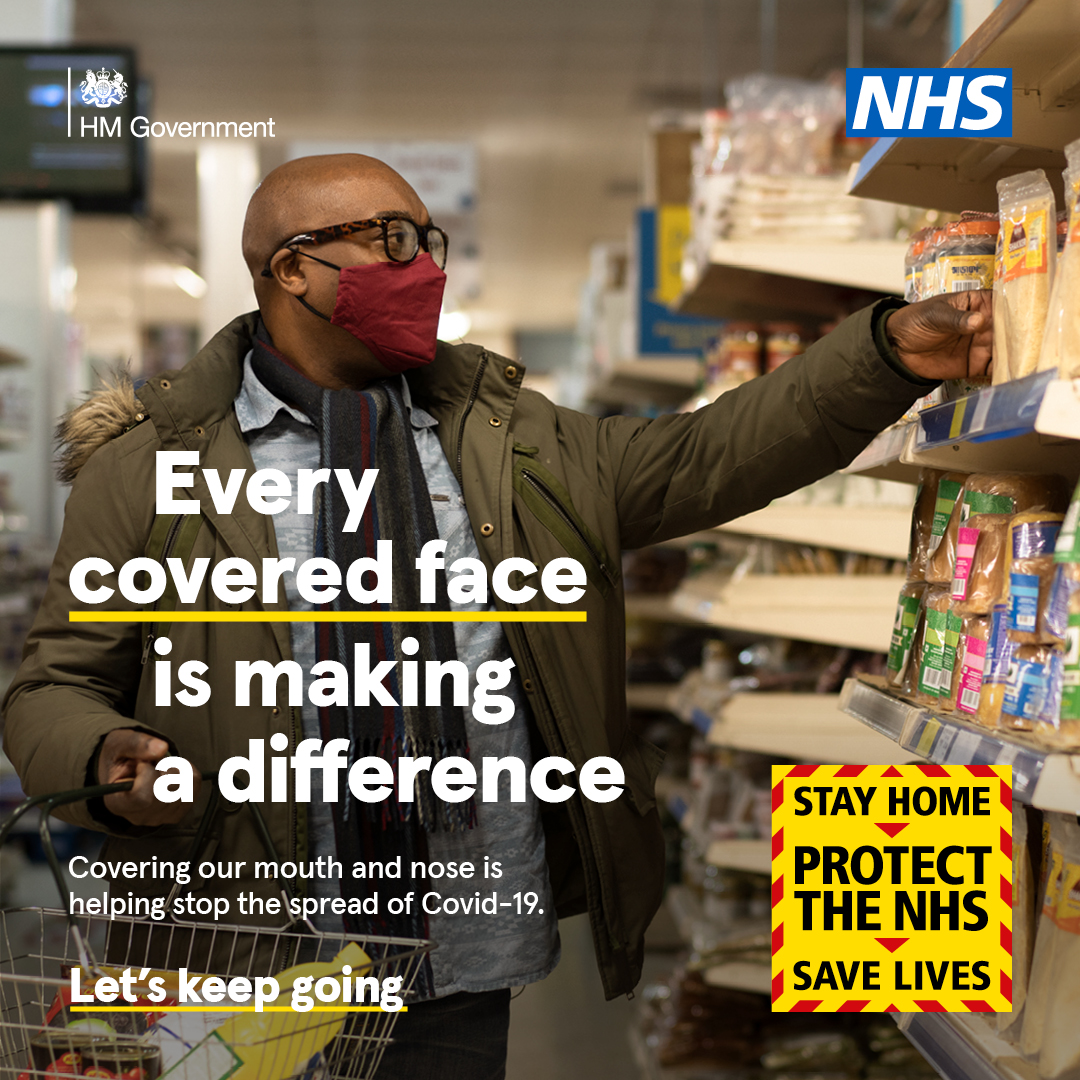 Every covered face is making a difference to stop the spread of Covid-19 😷

Please continue to wash your hands, cover your face and make space. It's important to do all three to help reduce the spread of coronavirus 👍

nhs.uk/conditions/cor… 

#HandsFaceSpace