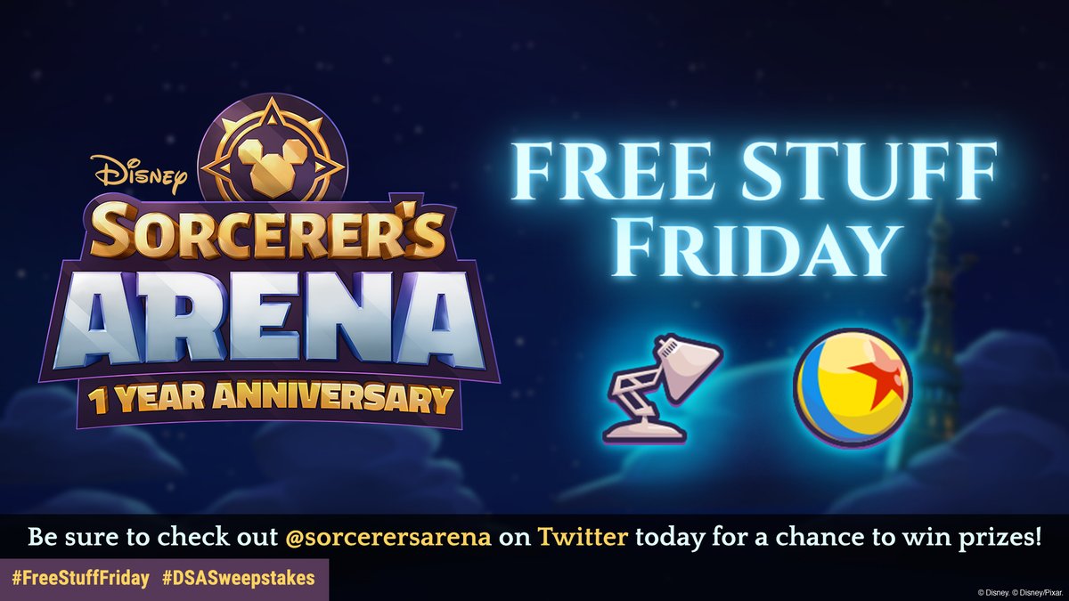 SorcerersArena's tweet photo. 15 lucky summoners who RT this tweet with their DSA PlayerID and the hashtags #DSASweepstakes and #FreeStuffFriday between now and 5pm PT will win two Pixar talismans!
No Purchase Necessary. Restrictions apply, see Official Rules: https://t.co/pNsNWUGrAu https://t.co/uTHnv0f6dg