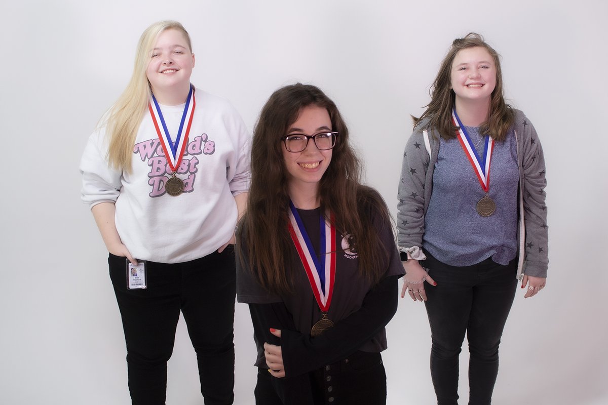 EFCTSIM's tweet photo. Congratulations to IM Juniors Elise, Mackenzie, Annalyse, and Julian (not pictured) for earning 4th place in Broadcast News Production Team at #BPAOhio State Leadership Conference. https://t.co/KNjN6U2GqD