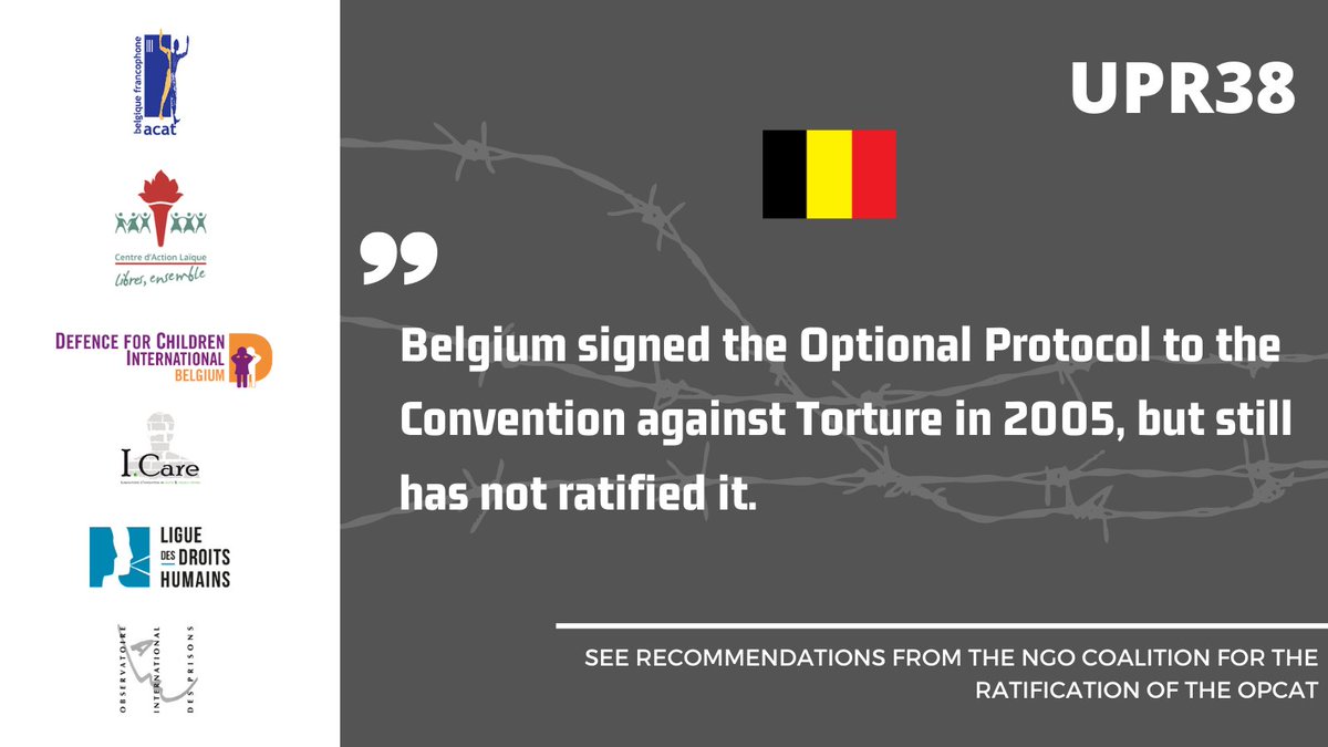 DCIsecretariat's tweet photo. #UPR38 #Belgium NGO’s recommend to ratify the #OPCAT and set up a national prevention mechanism. There is still no monitoring body that complies with the OPCAT in Belgium  #Presession #Childrights   
Read here➡ https://t.co/jHcOwKUeeS https://t.co/brUm6NGeR8