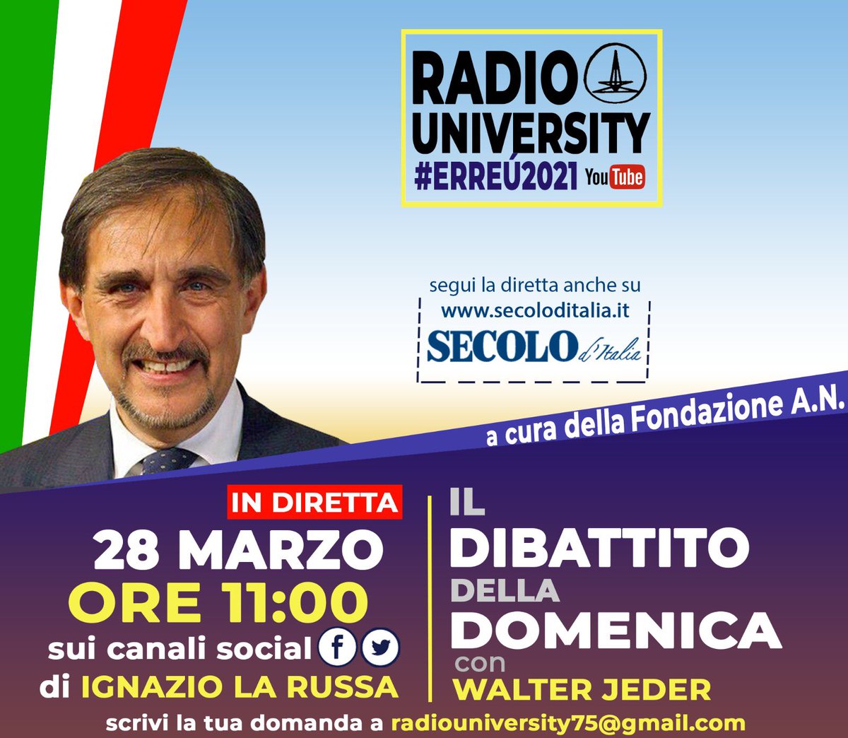 Ignazio_LaRussa's tweet photo. #RadioUniversity #Domenica ore 11 insieme a W. #Jeder
#PrimaParte:
“#GraficNovel: i #fumetti di Ferrogallico per tutte le verità scomode”
Marco #Carucci
Federico #Goglio
Stefano #Zecchi
#SecondaParte:
“Perché noi chiusi e la #Merkel riapre e chiede scusa ?”
on. #CarloFidanza https://t.co/wWuJuBoide