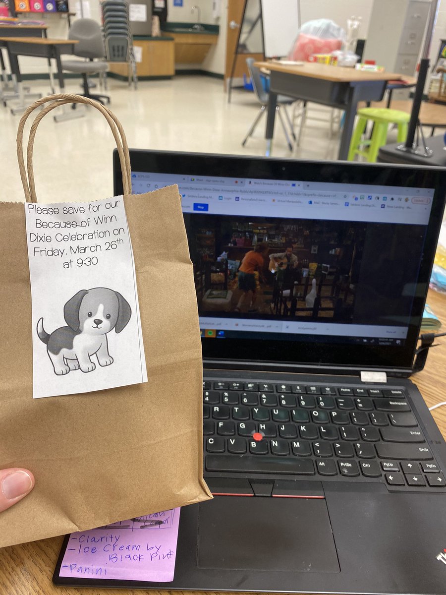 Celebrating the start of spring break and the end of our novel Because of Winn Dixie by watching the movie with some Winn Dixie themed treats. ❤️ 🐶
