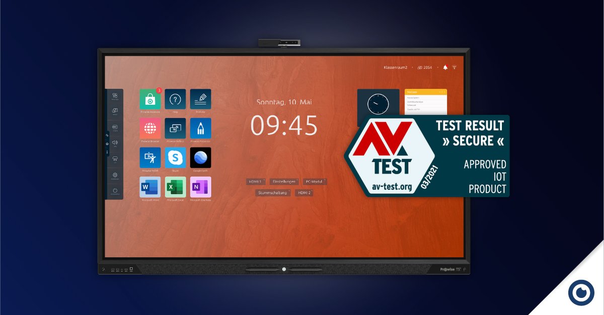 ProwiseGlobal's tweet photo. Security Prowise Touchscreen Ten rewarded by independent security test

The independent German AV-Test Institute confirmed the security of the touchscreen and software with a 'Tested IoT Product' certification. 

Read all about this great news 👉 https://t.co/tiwp9wpSsG https://t.co/5EoGnmOTv5