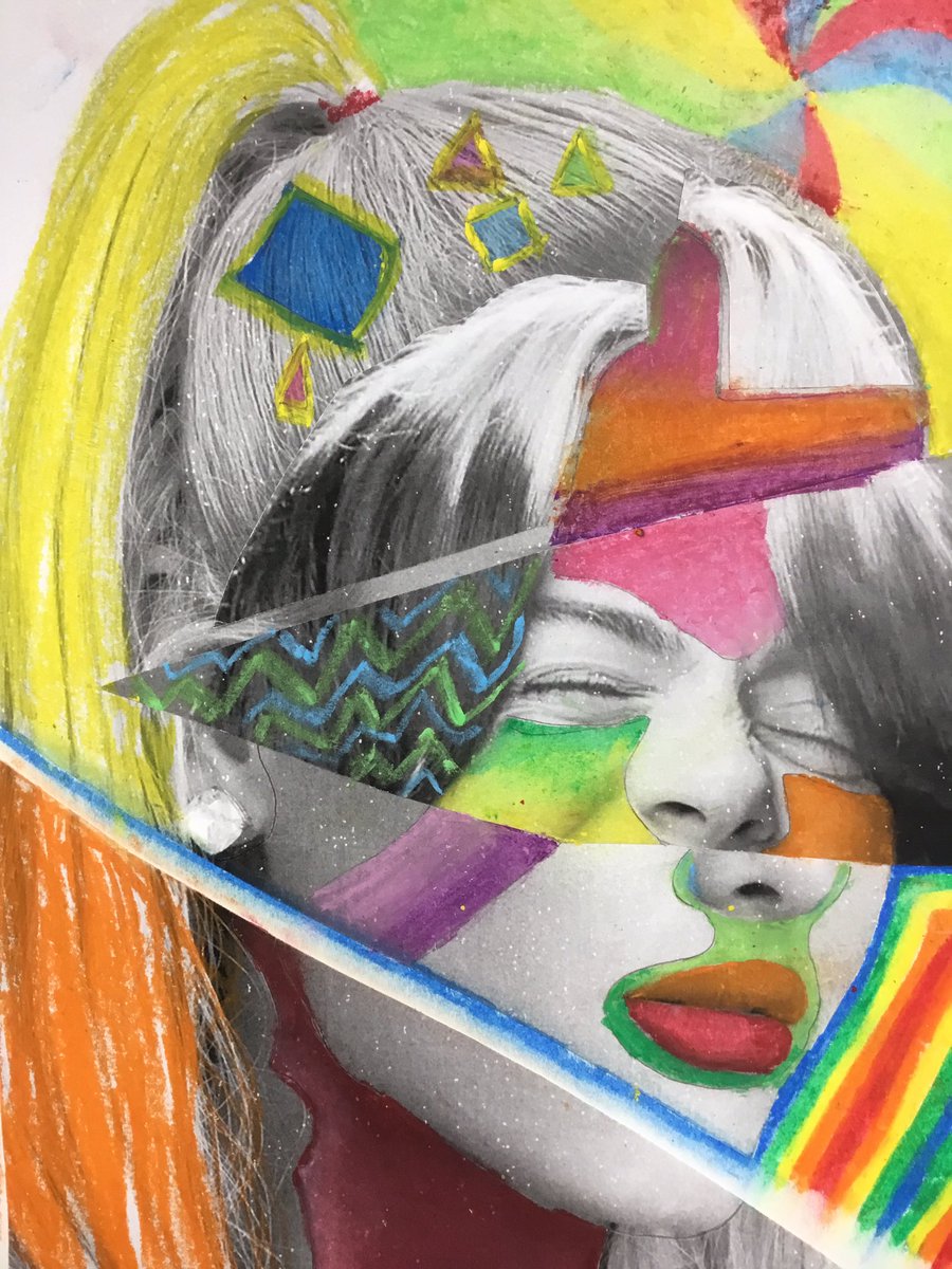 MrsAeddy's tweet photo. To finish off their Art rotation 8G2 had a little Portrait montage and oil pastel fun @WoodbrookVale https://t.co/oyZfdRPGIj