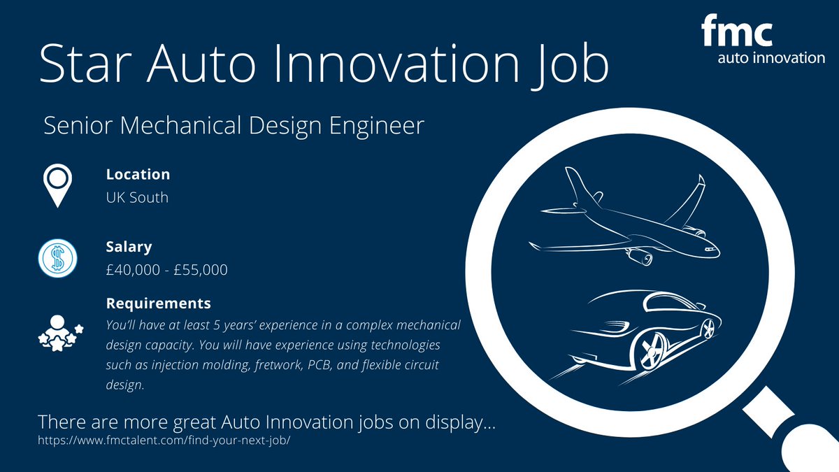 This weeks' star Auto Innovation job...

⭐Senior Mechanical Design Engineer⭐

Are you ready to generate new ideas and push existing boundaries? 

📍UK South
💰£40,000 - £55,000

You can apply for this role here fmctalent.com/fmc-jobs/senio…

#autoinnovation #opentowork #recruitment