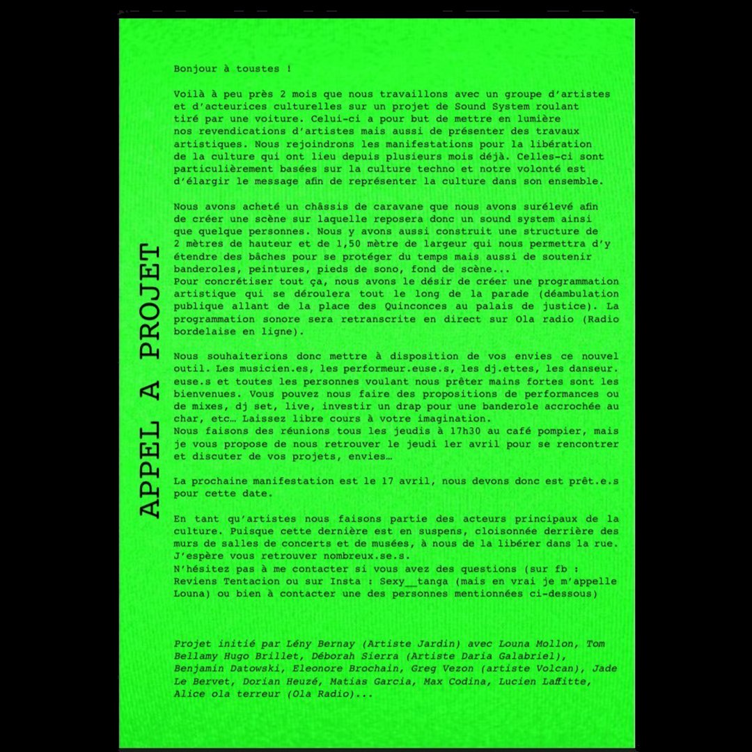 #opencall #musiciens #performeurs #dj #soundsystem