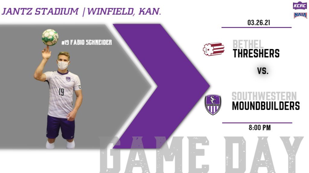GAME DAY! <a href="/BuilderMSoccer/">Southwestern Men's Soccer</a> welcomes in the Threshers for a late-night KCAC home contest!

⌚8:00pm vs. Bethel
📍Jantz Stadium
📺bit.ly/2F29XeL
📈bit.ly/2REHZJ2