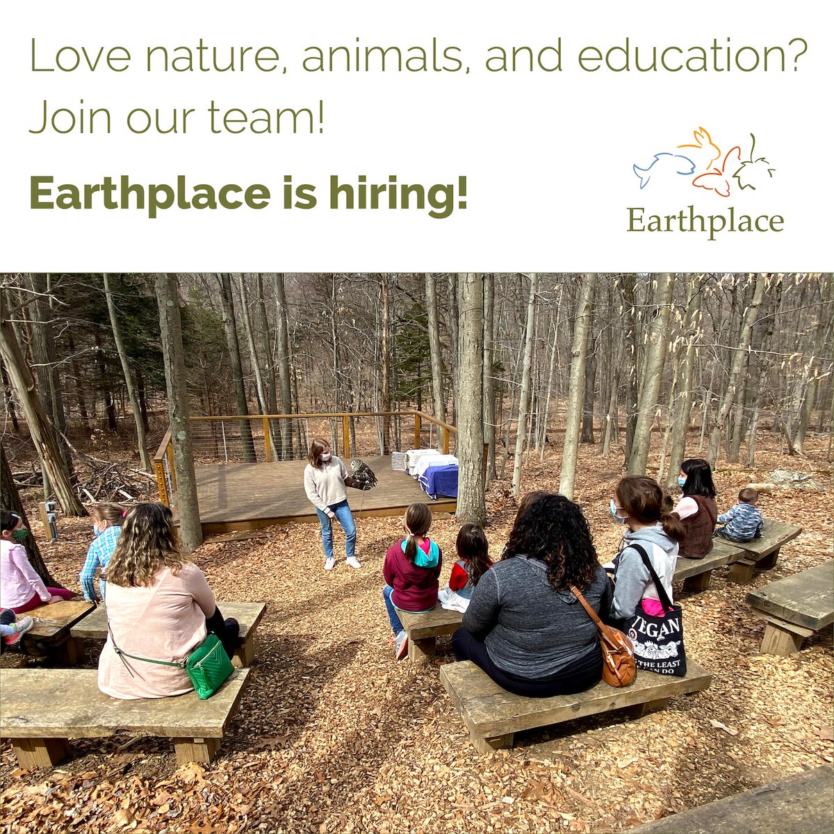 Would you like to go to work with in the middle of our 62-acre nature and wildlife sanctuary? We have open positions at Earthplace. 

Visit earthplace.org/about/jobs for more info.

#hiring #Job #JobListing #jobopening