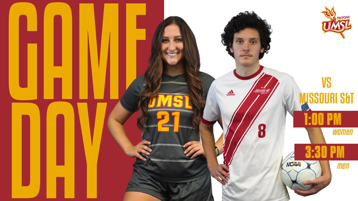 UMSLAthletics's tweet photo. ⚽ GAMEDAY! ⚽ 

🆚 Missouri S&amp;T
📍 Lou Fusz Soccer Complex
⌚ (W) 1 p.m.  
⌚ (M) 3:30 p.m.  
📊 (W) https://t.co/7JpqSjTwmi
📊 (M) https://t.co/Eo0QeF6Sad

#GLVCwsoc #GLVCmsoc https://t.co/02fOt9rdNt