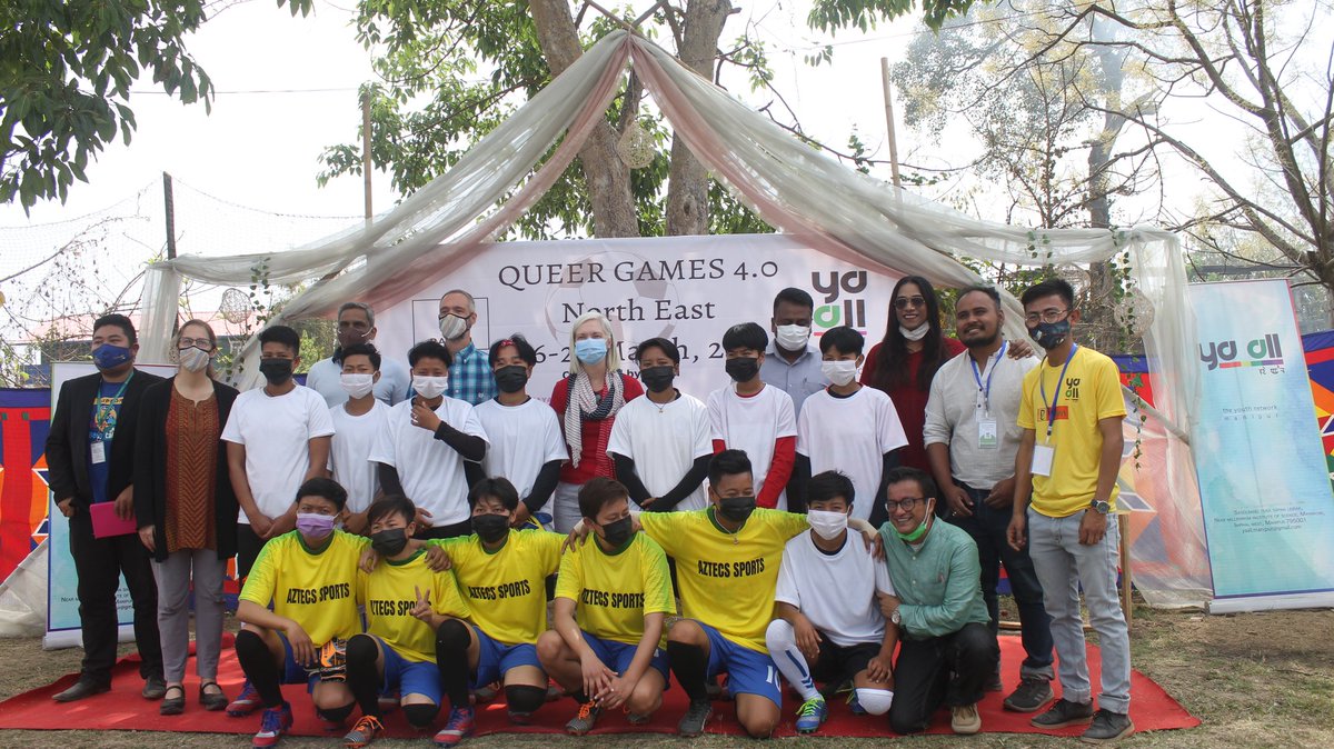 yaall_manipur's tweet photo. #queergames2021 kicked off today by @USAndKolkata Patti Hoffman at PCC Ground, Mayaikoibi in presence of the transgender football players, #yaall team, sponsors and well wishers 🌸🏳🌈
#LGBTQ #queergames #queer #yaallnortheast #LGBT #lgbtqiasquad https://t.co/8rpw9YEl3Y